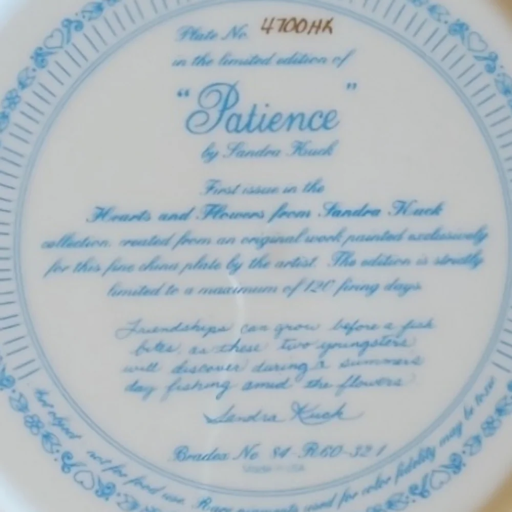 Vtg 91 Patience 1st Issue Hearts Flowers by Sandra Kuck Collector Plate Gold Rim